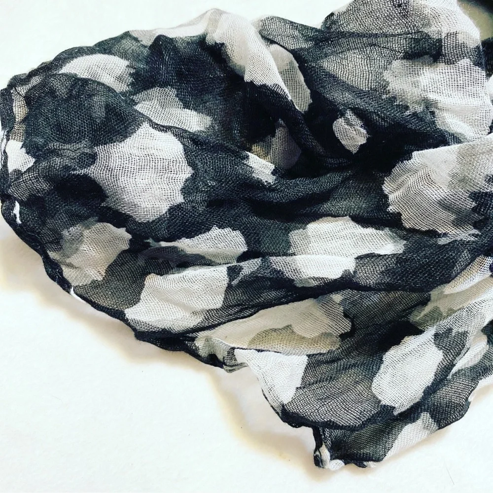 Thin Black & White Floral Watercolor Fashion Scarf